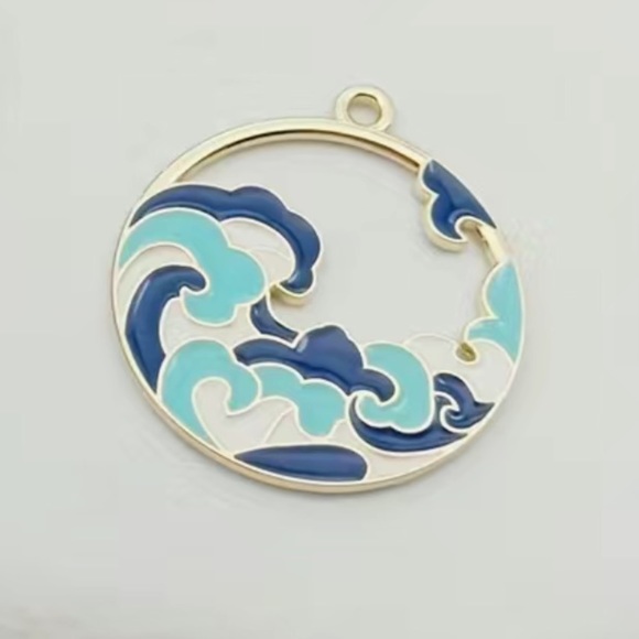 3/$12 Ocean Waves Hokusai Beach Keychain Key Ring - Picture 2 of 5